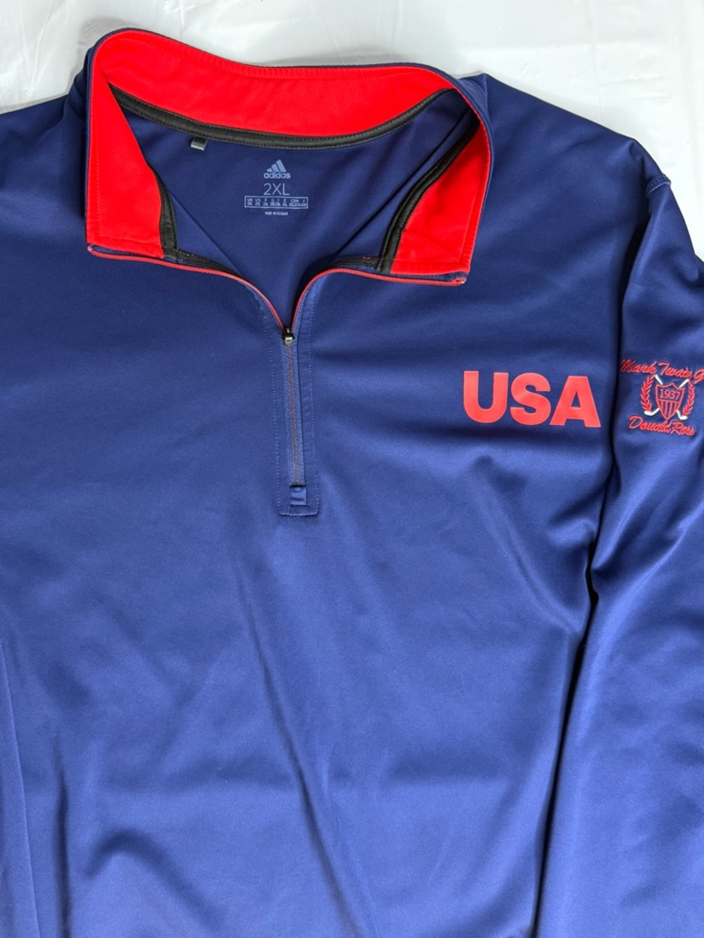 Adidas USA Quarter Zip Pullover 2XL Mark Twain Donald Ross Golf Jacket